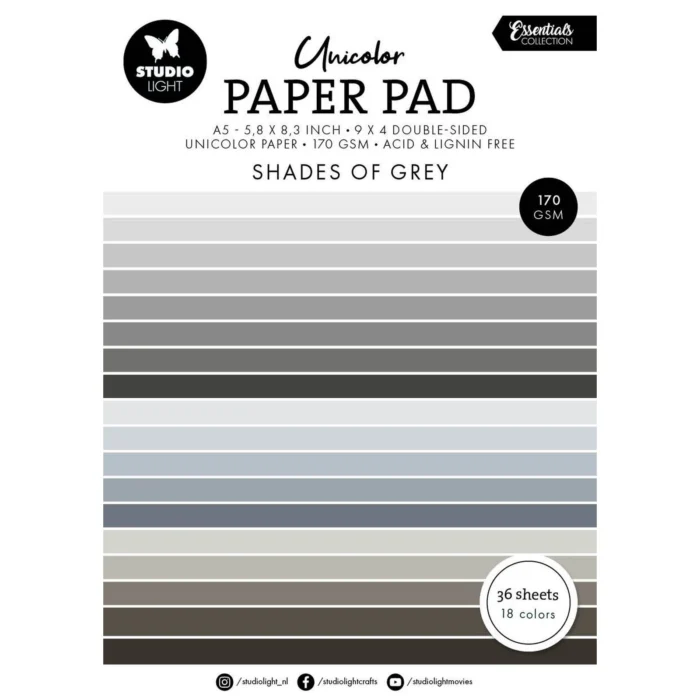 SL-ES-UPP248 Studio Light Essentials Unicolor Paper Pad Shades of Grey karton papir gråligt papirblok