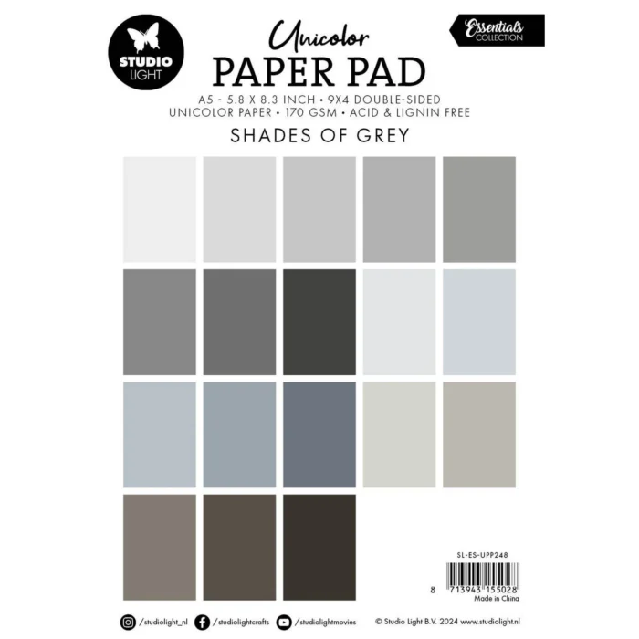 SL-ES-UPP248 Studio Light Essentials Unicolor Paper Pad Shades of Grey karton papir gråligt papirblok