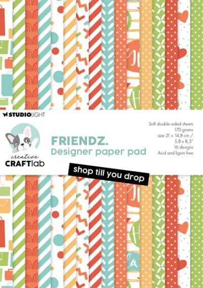 Studio Light Paper Pad - CCL-FR-DPP57 - Shop til you drop Friendz shoppingposer, handlenet, tasker, hjerter, konfetti, striber Multifarvet