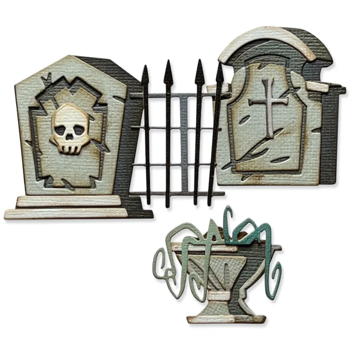 666383 Sizzix Tim Holtz die Graveyard gravsten hegn kranium kranie dødningehoved