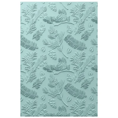 666714 Sizzix 3D textured impressions embossing folder A5 Pines 49th and market grangrene grankogler bær prægeskabelon