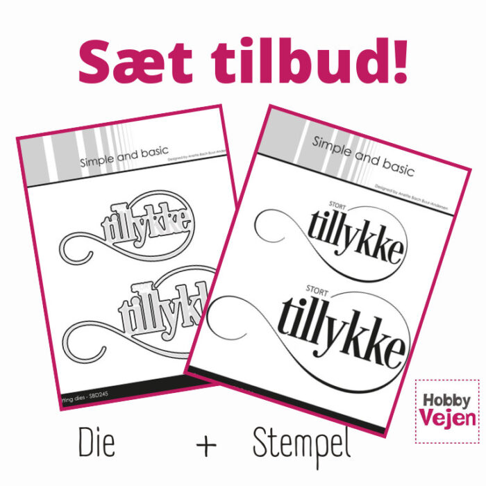 SBC139 Simple and basic Clearstamp "Stort Tillykke" stempel stempler tekster fødselsdag snirkeltekster SBD245 Simple and Basic die Stort tillykke skyggedie tekst