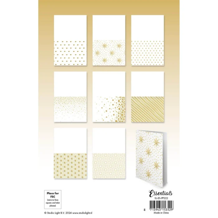 SL-ES-PP222 Studio Light essentials Foiled Cards Golden Patterns kortbaser med guldfolie juletræ snefnug stjerner