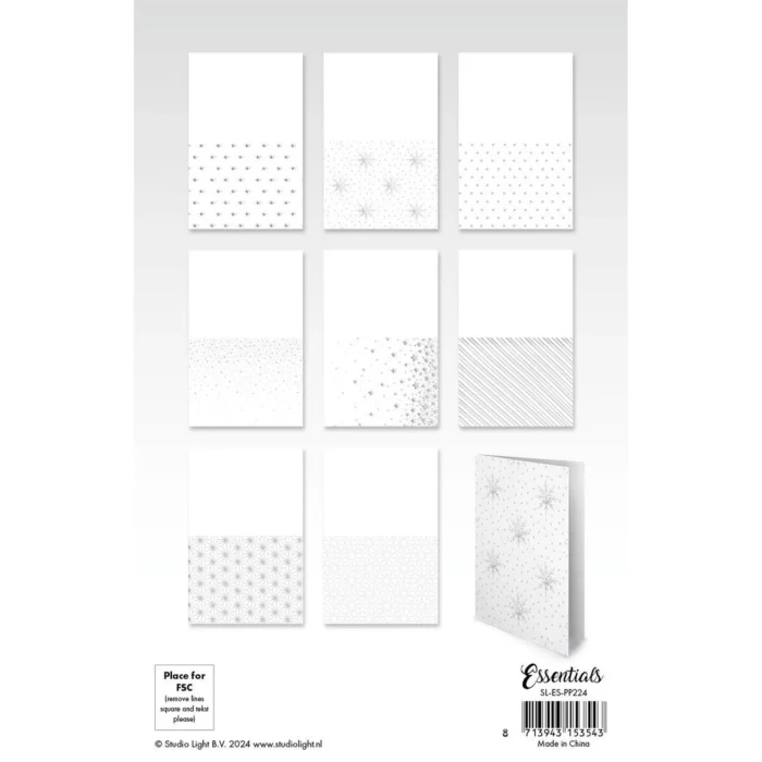 SL-ES-PP224 Studio Light essentials Foiled Cards Silver Patterns kortbaser med sølvfolie juletræ snefnug stjerner