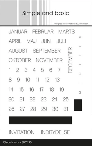 SBC190 Simple and basic Clearstamp Add-On for #SBD494 - Dansk kalender invitation indbydelse måneder januar februar marts april maj juni juli august september oktober november december dage datoer