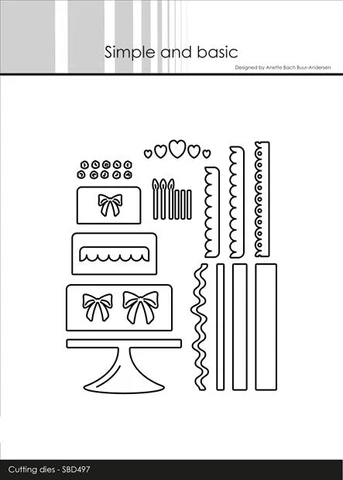 SBD497 Simple and basic die Birthday Cake fødselsdagskage lagkage hjerter sløjfer lys