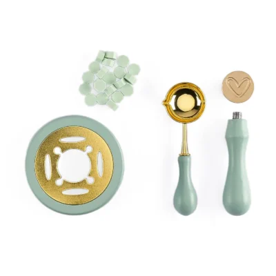 1009-064 Vaessen Creative Wax Seal Starter Set vokssegl startsæt smelteske voksperler mintgrøn lysegrøn hjerte segl