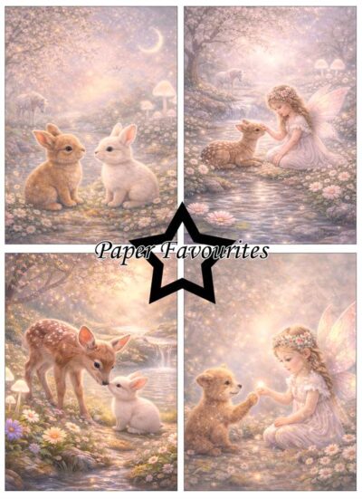 PFA623 Paper Favourites Paper Pack Magical Nature Dreams karton papir heste rådyr feer svampe