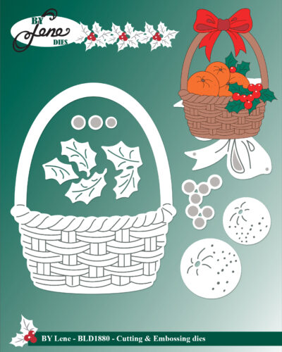 BLD1880 By Lene die Christmas Basket kurve med appelsiner kristtjørn kristtorn sløjfe